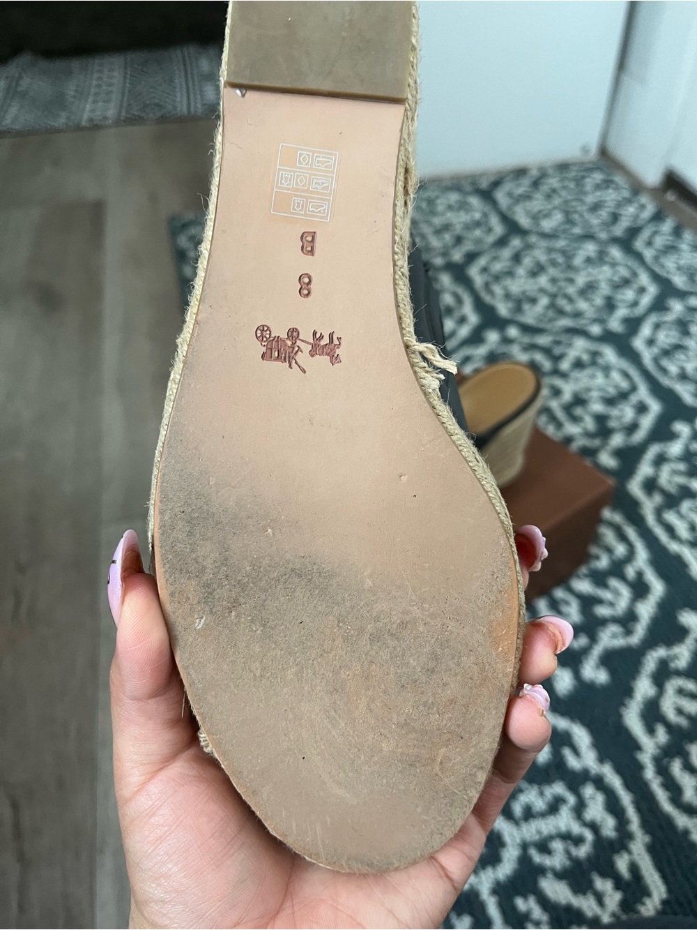 Coach Black Leather Open-Toe Espadrille Slides with Tan Insole - Picture 5 of 6